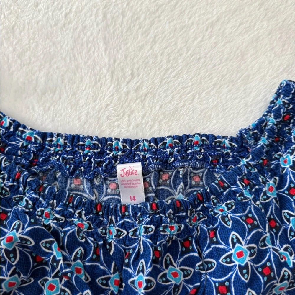 Justice blue floral smocked Summer Shorts Romper girls 14 - Picture 3 of 5